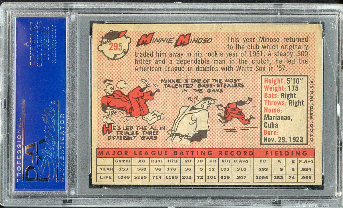1958 Topps Baseball #295 Minnie Minoso Indians PSA 7 NM crack 546595