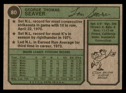 1974 Topps Baseball #080 Tom Seaver Mets VG-EX 546657