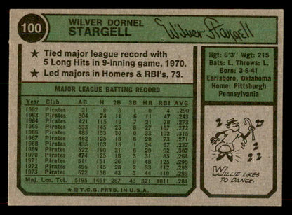 1974 Topps Baseball #100 Willie Stargell Pirates EX-MT 546670