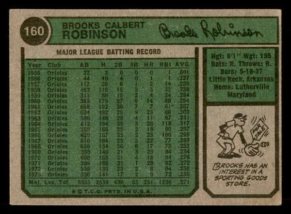 1974 Topps Baseball #160 Brooks Robinson Orioles VG-EX 546673