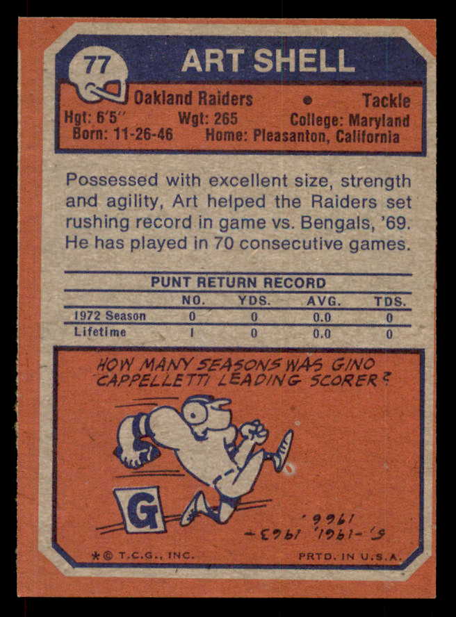 1973 Topps Football #077 Art Shell Raiders EX-MT 546681