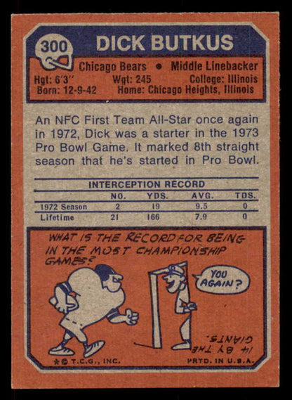1973 Topps Football #300 Dick Butkus Bears VG-EX 546683
