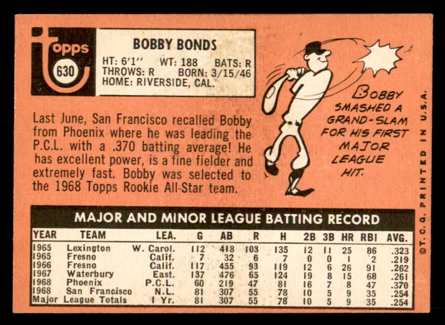 1969 Topps Baseball #630 Bobby Bonds Giants EX-MT 546685