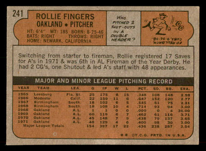 1972 Topps Baseball #241 Rollie Fingers A's VG-EX 546688