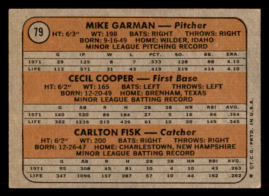 1972 Topps Baseball #079 Carlton Fisk Red Sox VG-EX 546689