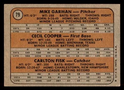1972 Topps Baseball #079 Carlton Fisk Red Sox VG-EX 546689