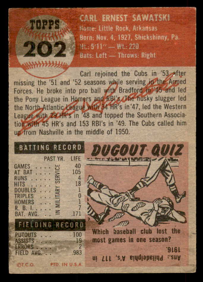1953 Topps Baseball #202 Carl Sawatski Cubs EX+/EX-MT 546742