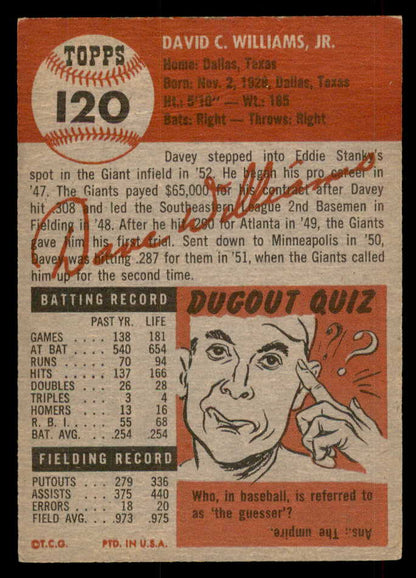 1953 Topps Baseball #120 Davey Williams Giants VG-EX 546749