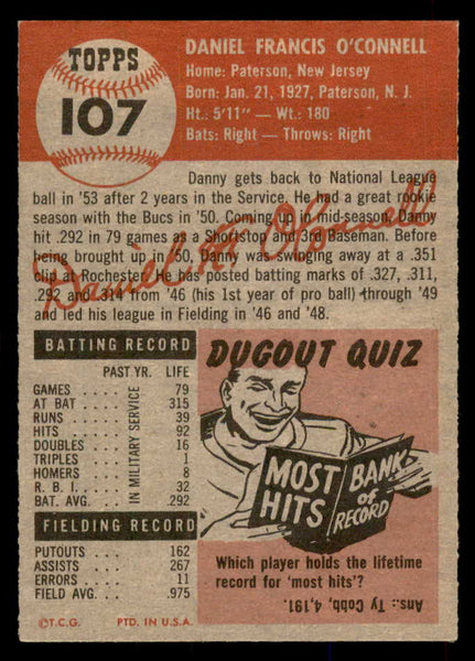 1953 Topps Baseball #107 Danny O'Connell Pirates EX-MT 546751