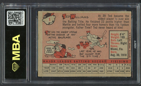 1958 Topps Baseball #001 Ted Williams Red Sox MBA 4 VG-EX 546802
