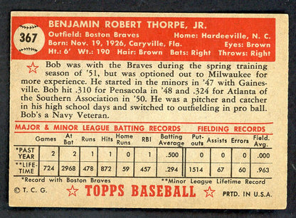1952 Topps Baseball #367 Bob Thorpe Braves EX-MT 546911