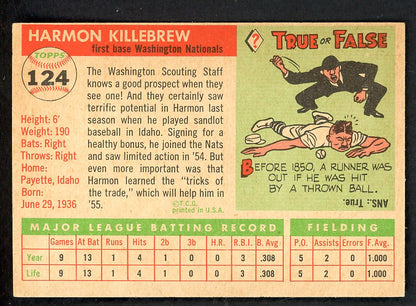 1955 Topps Baseball #124 Harmon Killebrew Senators EX-MT oc 546934