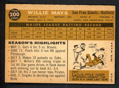 1960 Topps Baseball #200 Willie Mays Giants EX 546942