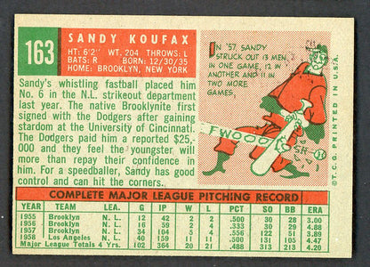 1959 Topps Baseball #163 Sandy Koufax Dodgers EX-MT 546957