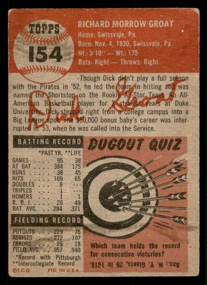1953 Topps Baseball #154 Dick Groat Pirates Good 546997