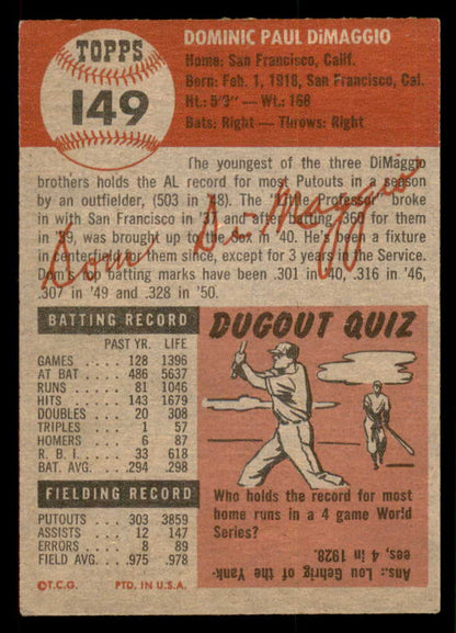 1953 Topps Baseball #149 Dom Dimaggio Red Sox EX 547003