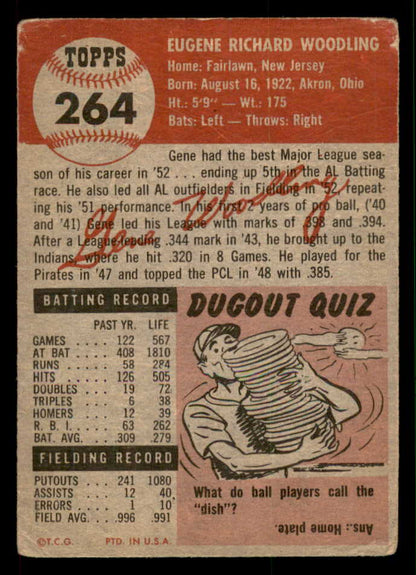 1953 Topps Baseball #264 Gene Woodling Yankees Good 547008