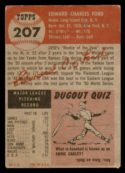 1953 Topps Baseball #207 Whitey Ford Yankees VG 547013