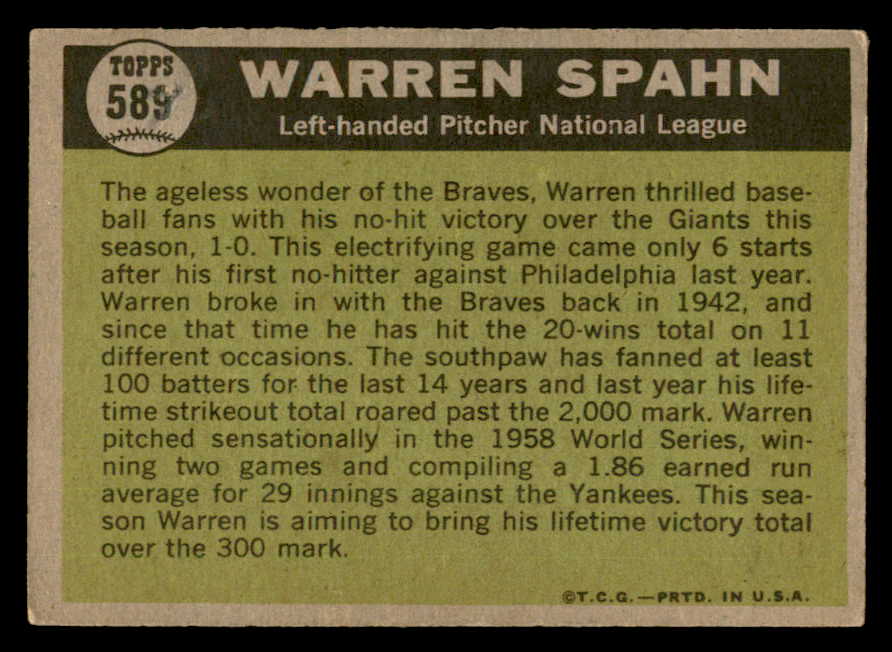 1961 Topps Baseball #589 Warren Spahn A.S. Braves EX-MT 547097