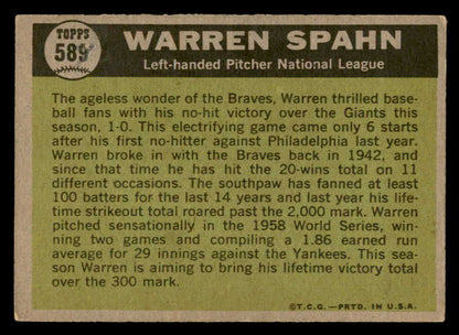 1961 Topps Baseball #589 Warren Spahn A.S. Braves EX-MT 547097