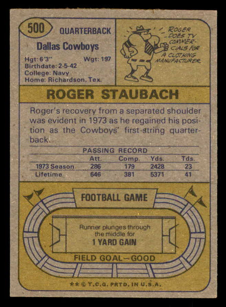 1974 Topps Football #500 Roger Staubach Cowboys EX-MT 547132