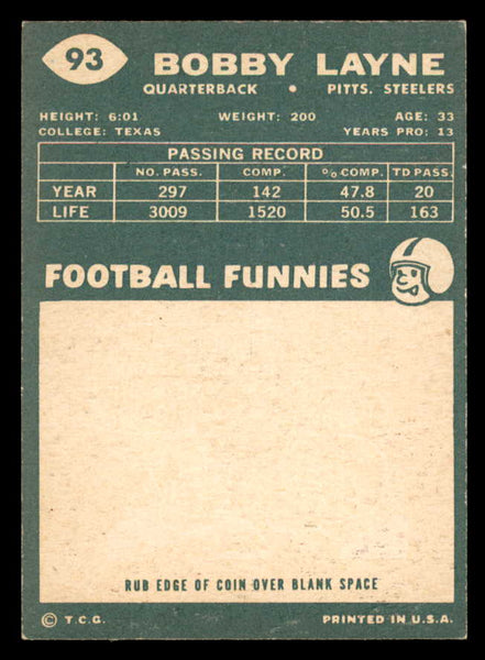 1960 Topps Football #093 Bobby Layne Steelers EX-MT 547140