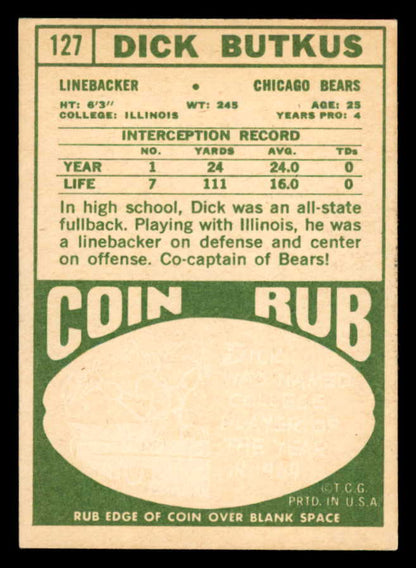1968 Topps Football #127 Dick Butkus Bears VG-EX 547144