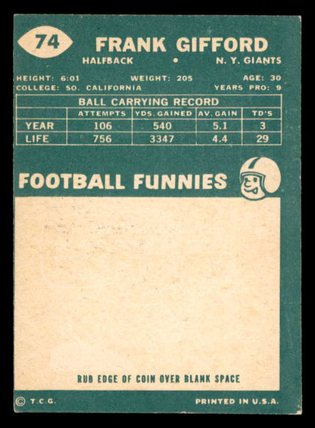 1960 Topps Football #074 Frank Gifford Giants EX 547148