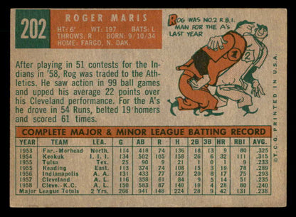 1959 Topps Baseball #202 Roger Maris A's VG-EX 547157