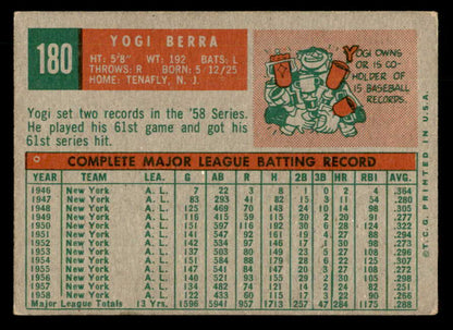 1959 Topps Baseball #180 Yogi Berra Yankees VG-EX 547168
