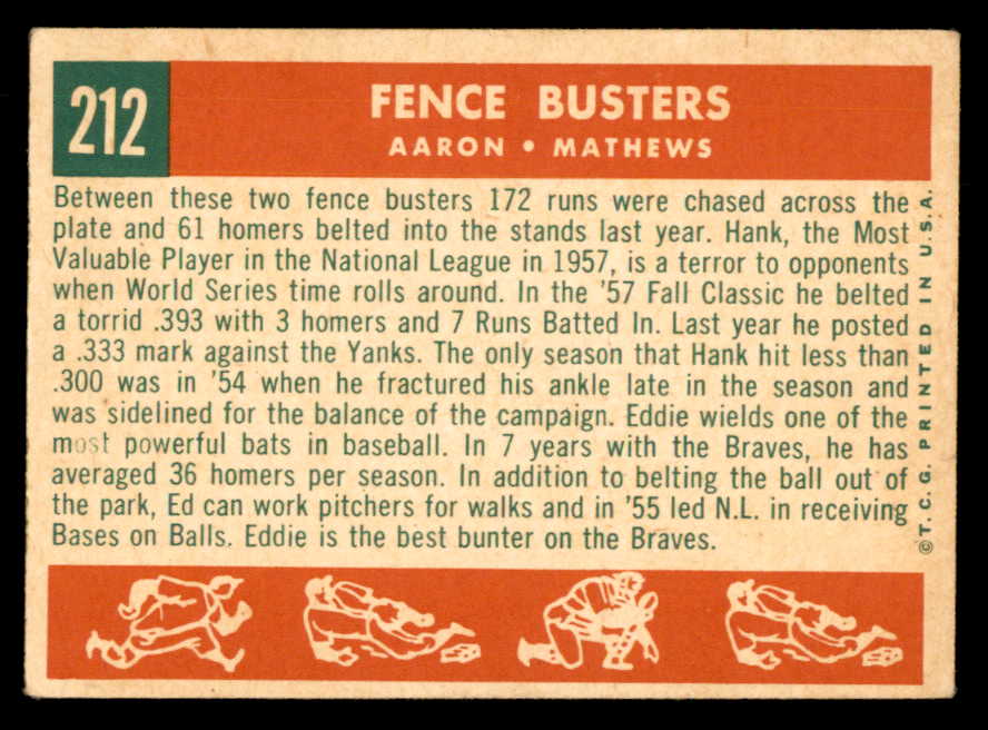 1959 Topps Baseball #212 Hank Aaron Eddie Mathews VG-EX 547169