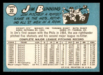 1965 Topps Baseball #020 Jim Bunning Phillies EX-MT 547179