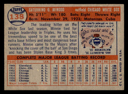 1957 Topps Baseball #138 Minnie Minoso White Sox EX-MT 547195