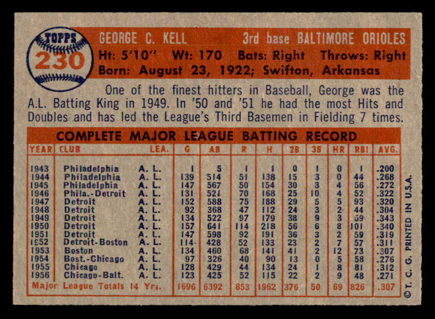 1957 Topps Baseball #230 George Kell Orioles EX-MT 547200
