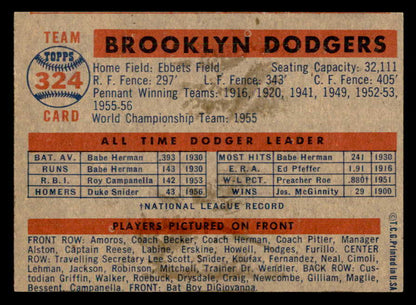 1957 Topps Baseball #324 Brooklyn Dodgers Team EX+/EX-MT 547204