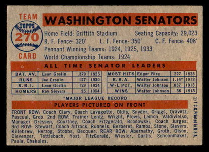 1957 Topps Baseball #270 Washington Senators Team EX-MT 547207
