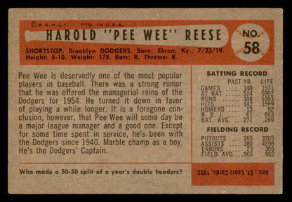 1954 Bowman Baseball #058 Pee Wee Reese Dodgers EX 547228