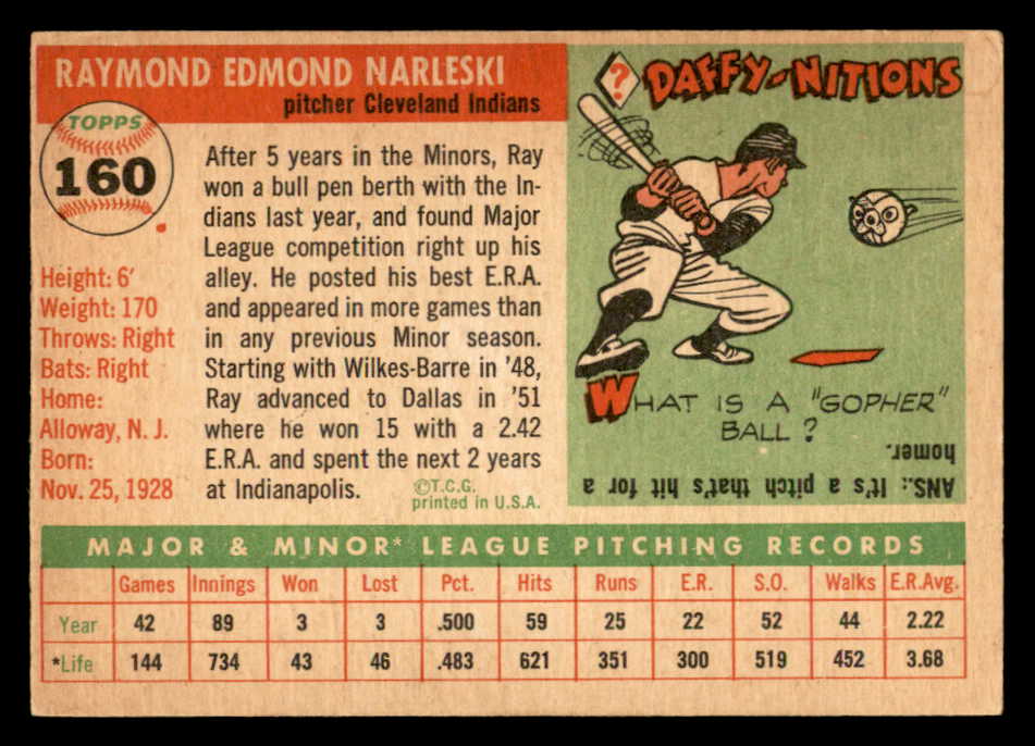 1955 Topps Baseball #160 Ray Narleski Indians VG-EX 547242