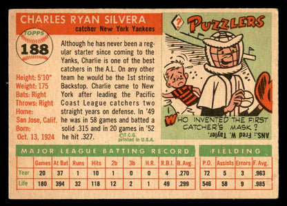 1955 Topps Baseball #188 Charlie Silvera Yankees VG-EX 547264