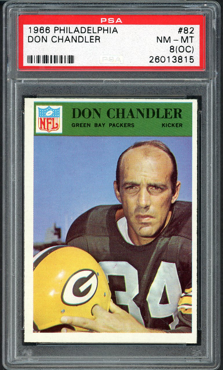1966 Philadelphia Football #082 Don Chandler Packers PSA 8 NM/MT oc 547451