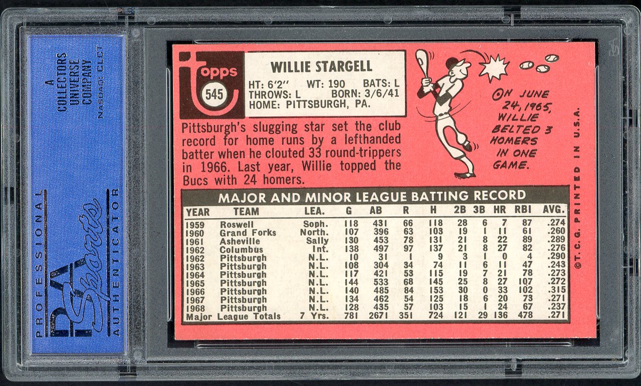 1969 Topps Baseball #545 Willie Stargell Pirates PSA 6 EX-MT 547464
