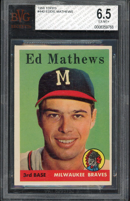1958 Topps Baseball #440 Eddie Mathews Braves BVG 6.5 EX-MT+ 547566
