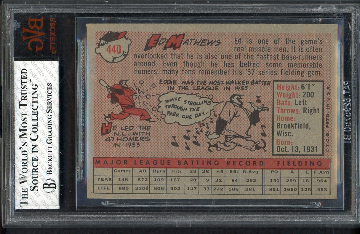 1958 Topps Baseball #440 Eddie Mathews Braves BVG 6.5 EX-MT+ 547566