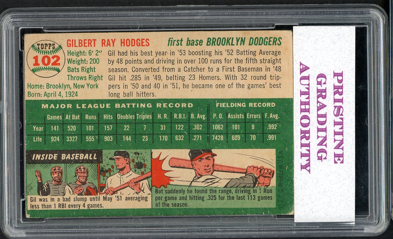 1954 Topps Baseball #102 Gil Hodges Dodgers PGA 5 EX 547580