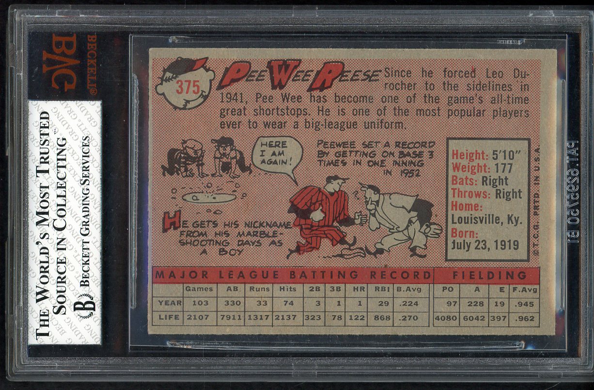 1958 Topps Baseball #375 Pee Wee Reese Dodgers BVG 7 NM 547581