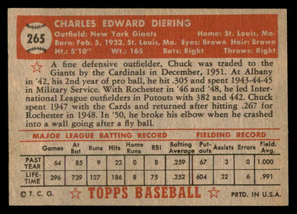 1952 Topps Baseball #265 Chuck Diering Giants VG 547625