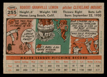 1956 Topps Baseball #255 Bob Lemon Indians NR-MT 547650