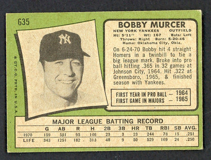 1971 Topps Baseball #635 Bobby Murcer Yankees VG-EX 547659