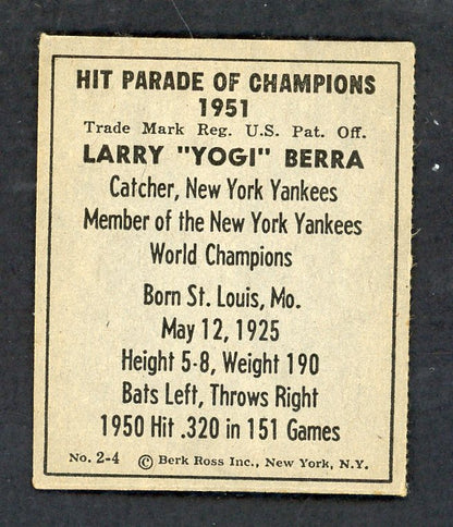 1951 Berk Ross #  2-4 Yogi Berra Yankees EX 547674