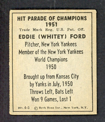 1951 Berk Ross #  4-5 Whitey Ford Yankees EX 547675